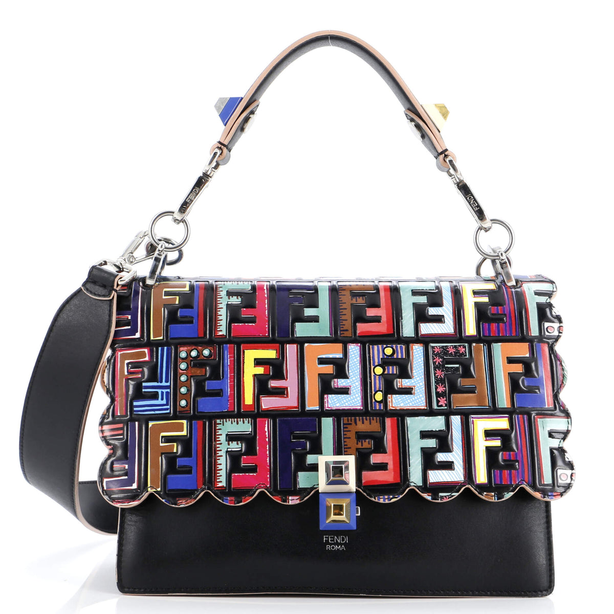 Fendi FENDI Kan I Bag Zucca Embossed Patent and Leather Medium