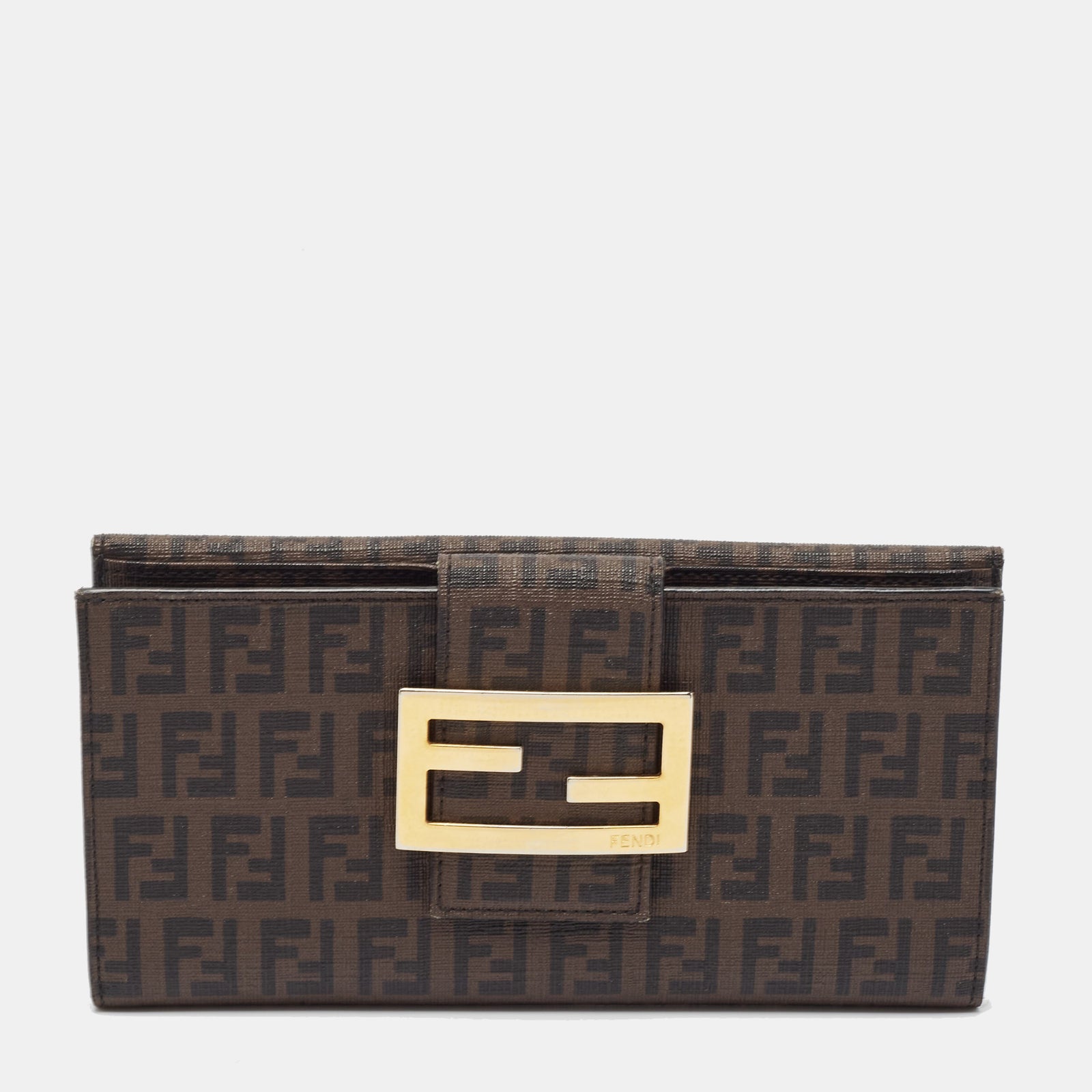 Fendi Dark Brown Zuchinno Coated Canvas Forever Flap Continental Wallet