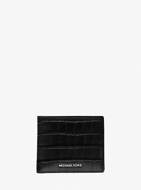 Michael Kors Mens MK Hudson Crocodile Embossed Leather Billfold Wallet - Black - Michael Kors