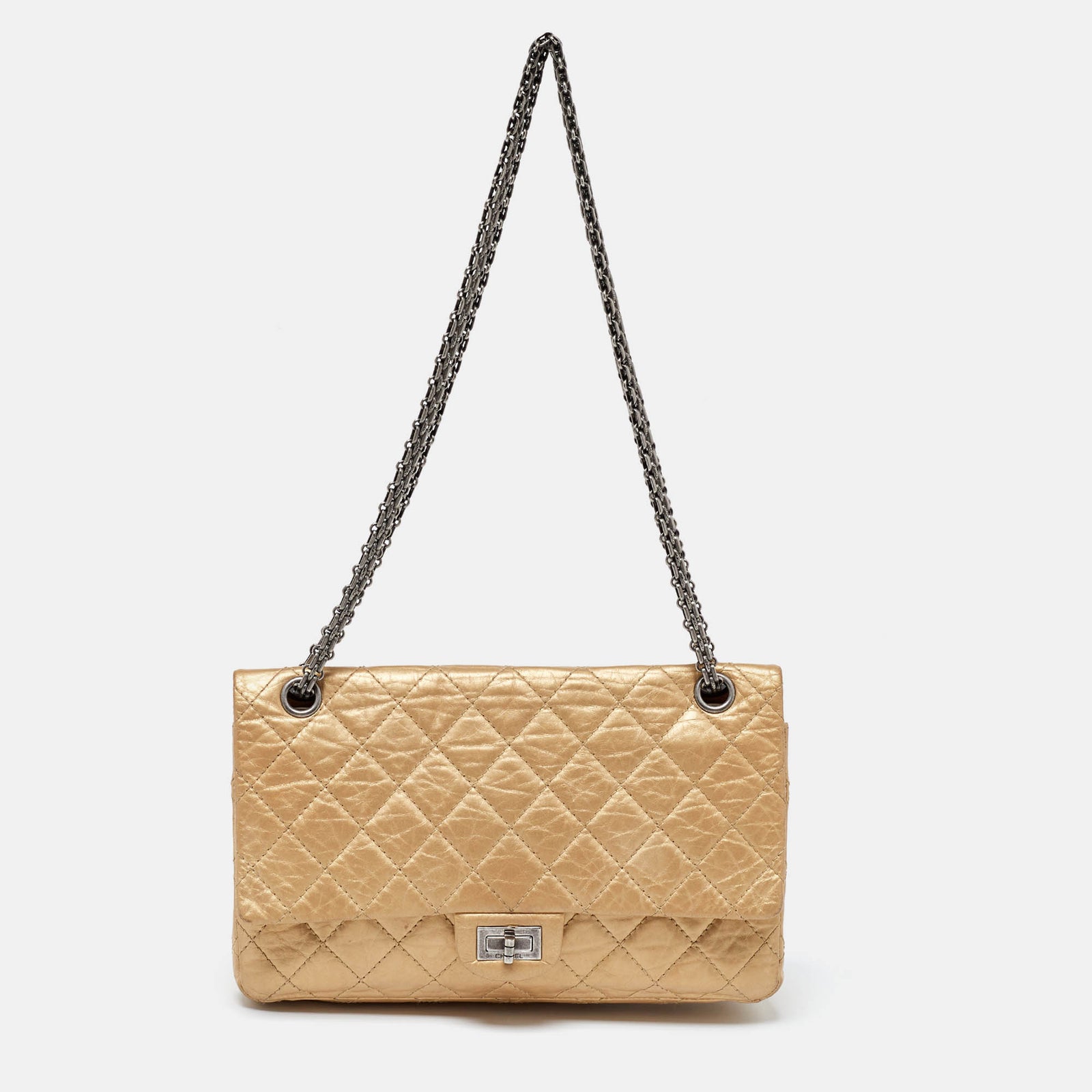 Chanel Sac à rabat 2.55 Classic 226 en cuir vieilli matelassé doré réédition