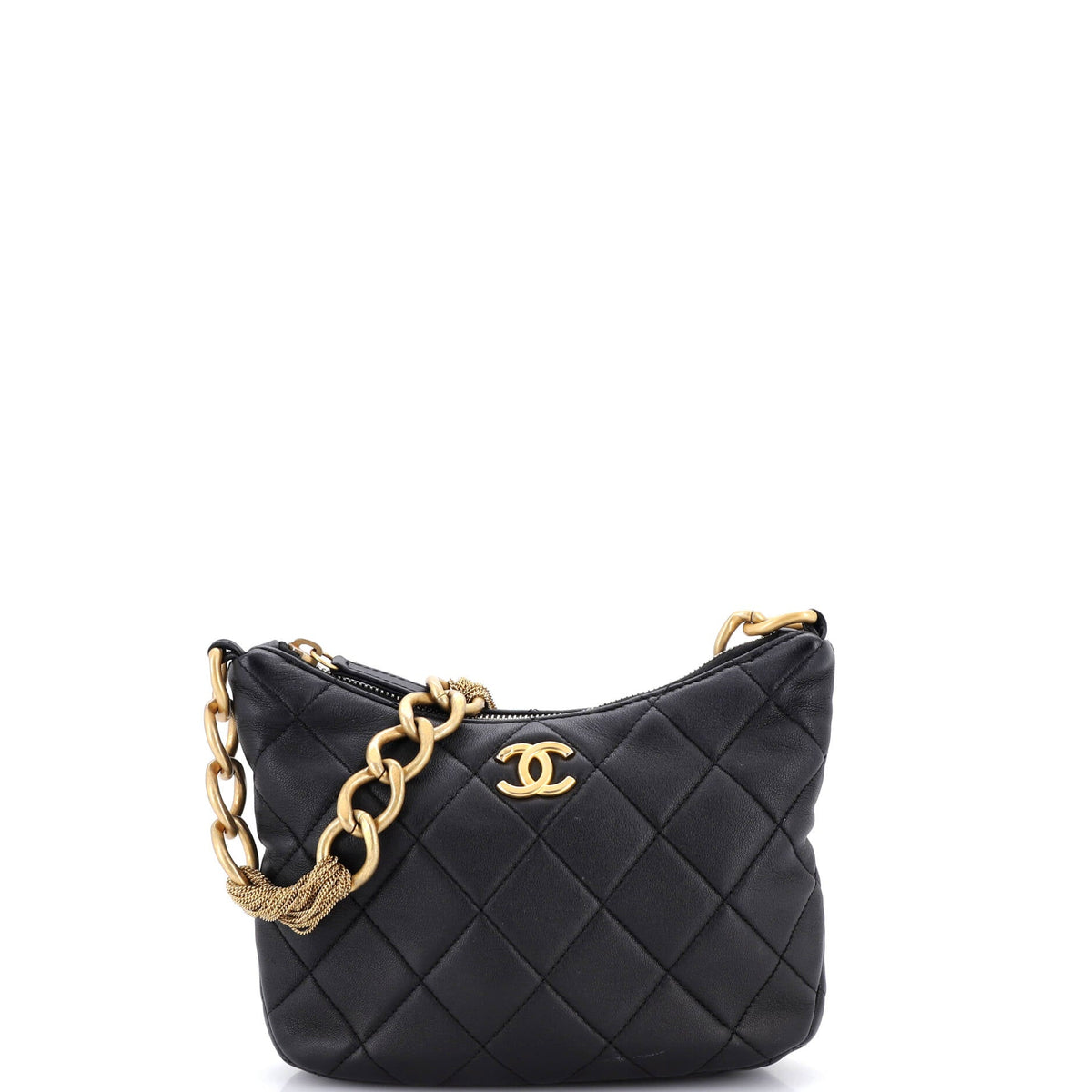 Chanel CHANEL CC Mixed Chain Link Zip Hobo Quilted Lambskin