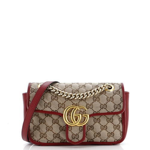 GUCCI GG Marmont Flap Bag Diagonal Quilted GG Canvas Mini