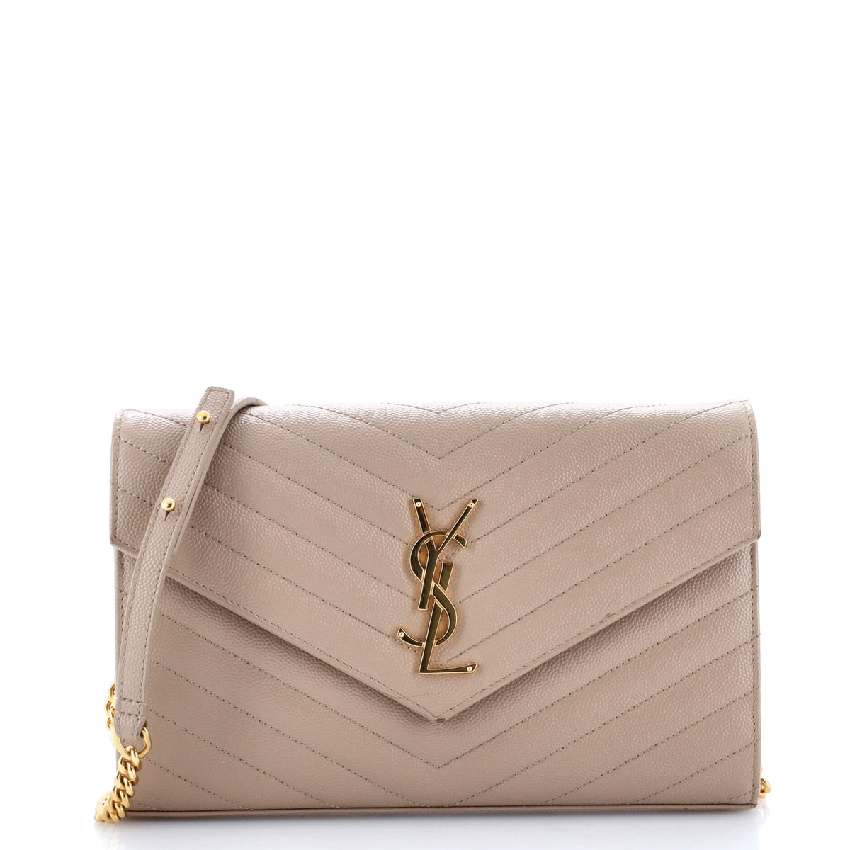 Saint Laurent Classic Monogram Wallet on Chain Matelasse Chevron Leather Medium