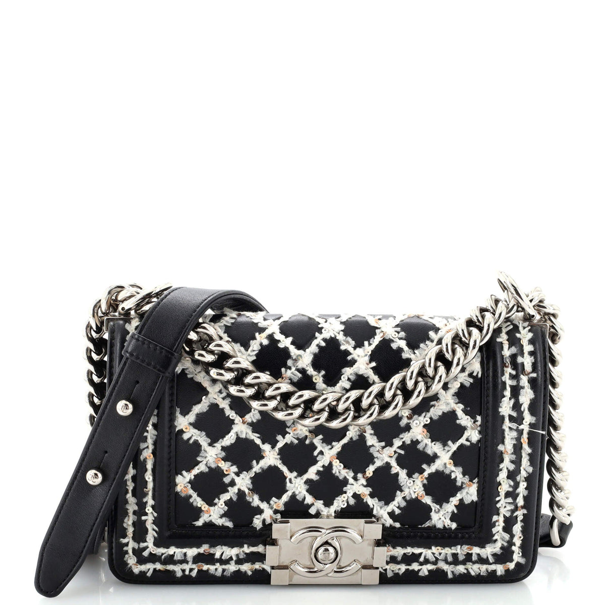 Chanel CHANEL Boy Flap Bag Lambskin with Quilted Tweed and Sequins Small