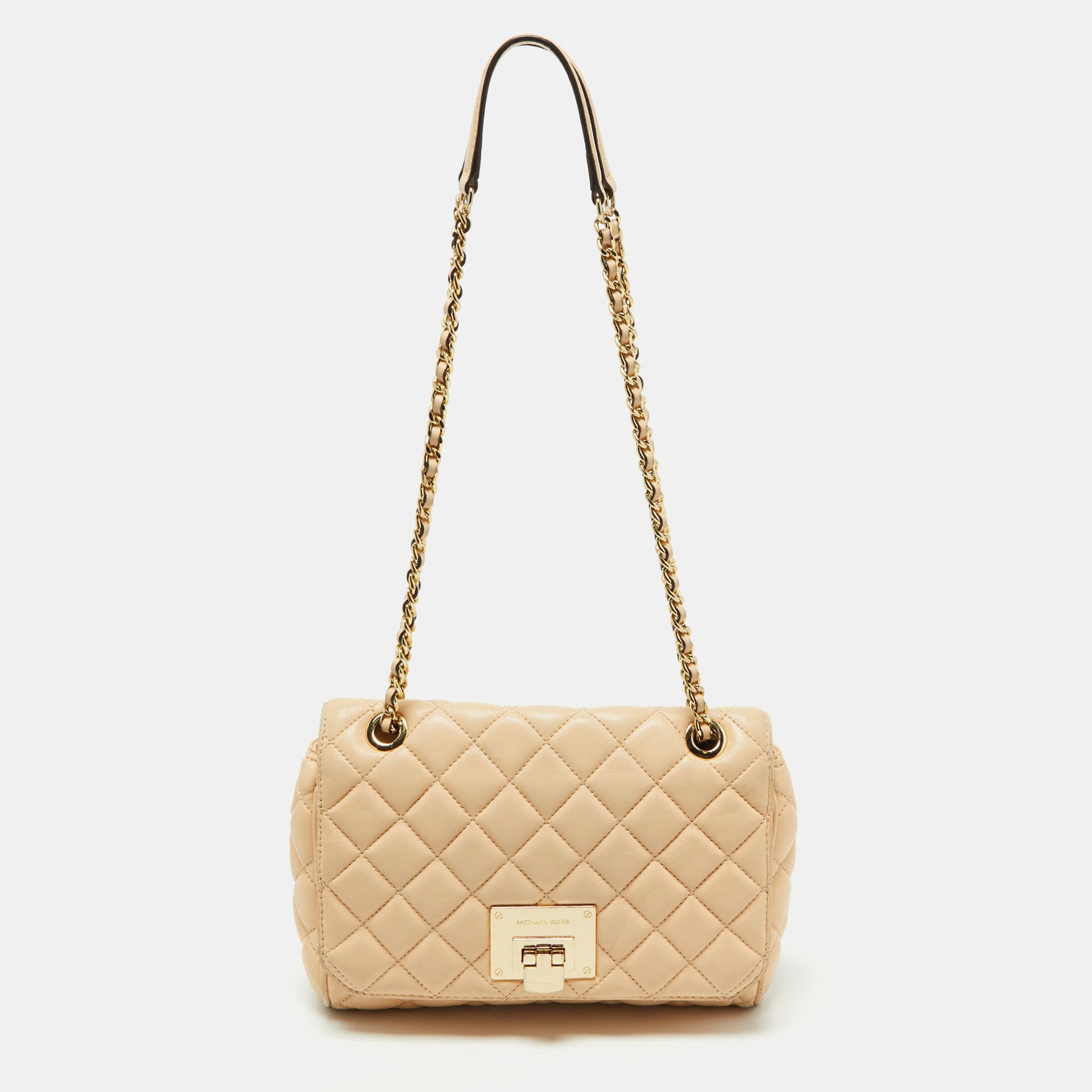 Michael Kors MICHAEL Beige Quilted Leather Sloan Studded Chain Shoulder Bag