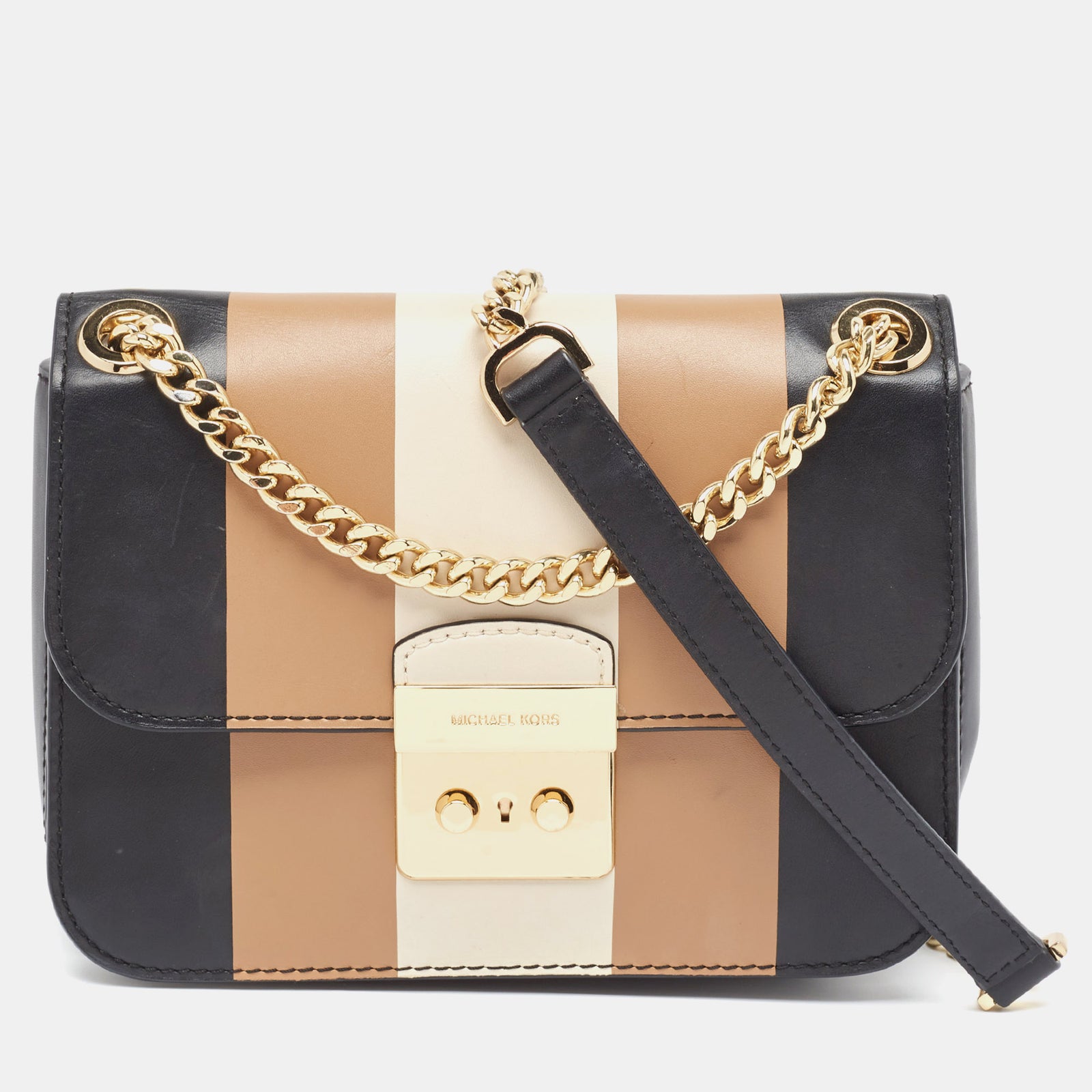 Michael Kors Tricolor Stripe Leather Sloan Shoulder Bag