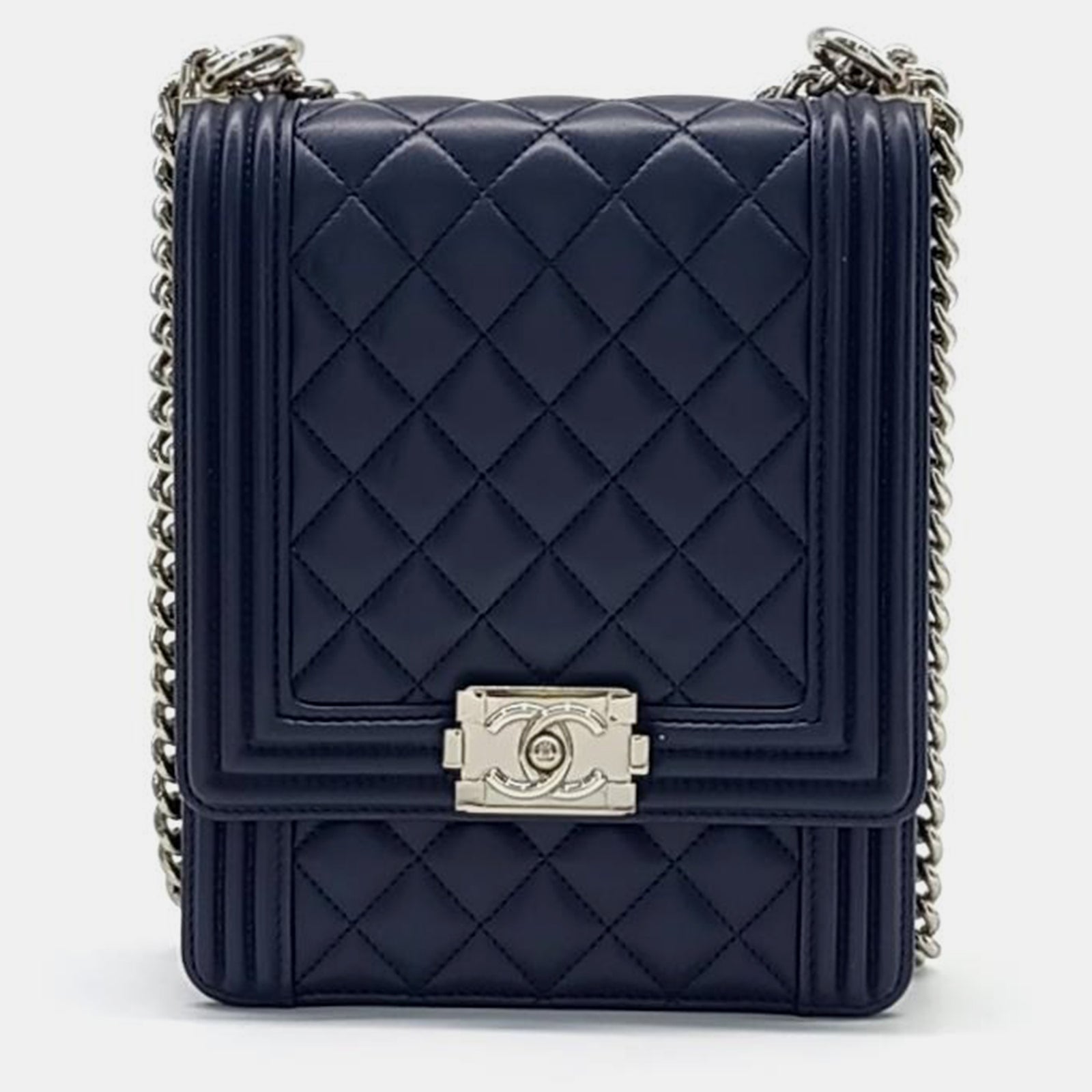 Chanel Navy Blue Leather North/South Boy Bag