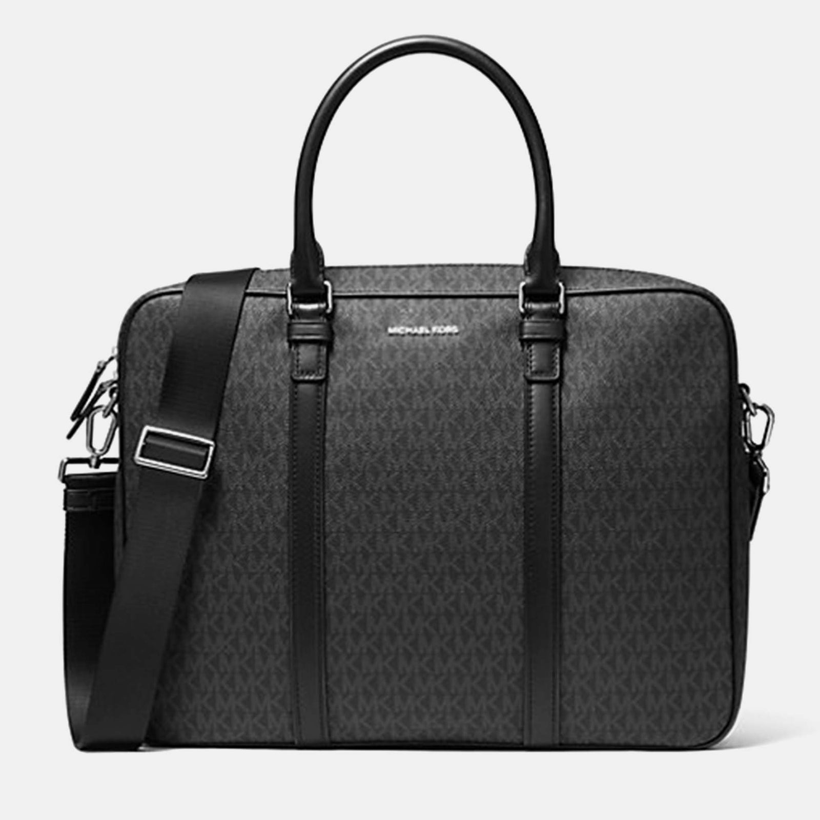 Michael Kors Black Coated Canvas Hudson Logo Briefcase