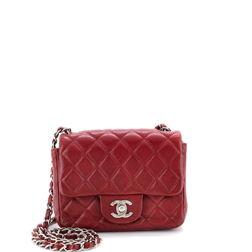 CHANEL Vintage Square Classic Single Flap Bag Quilted Caviar Mini