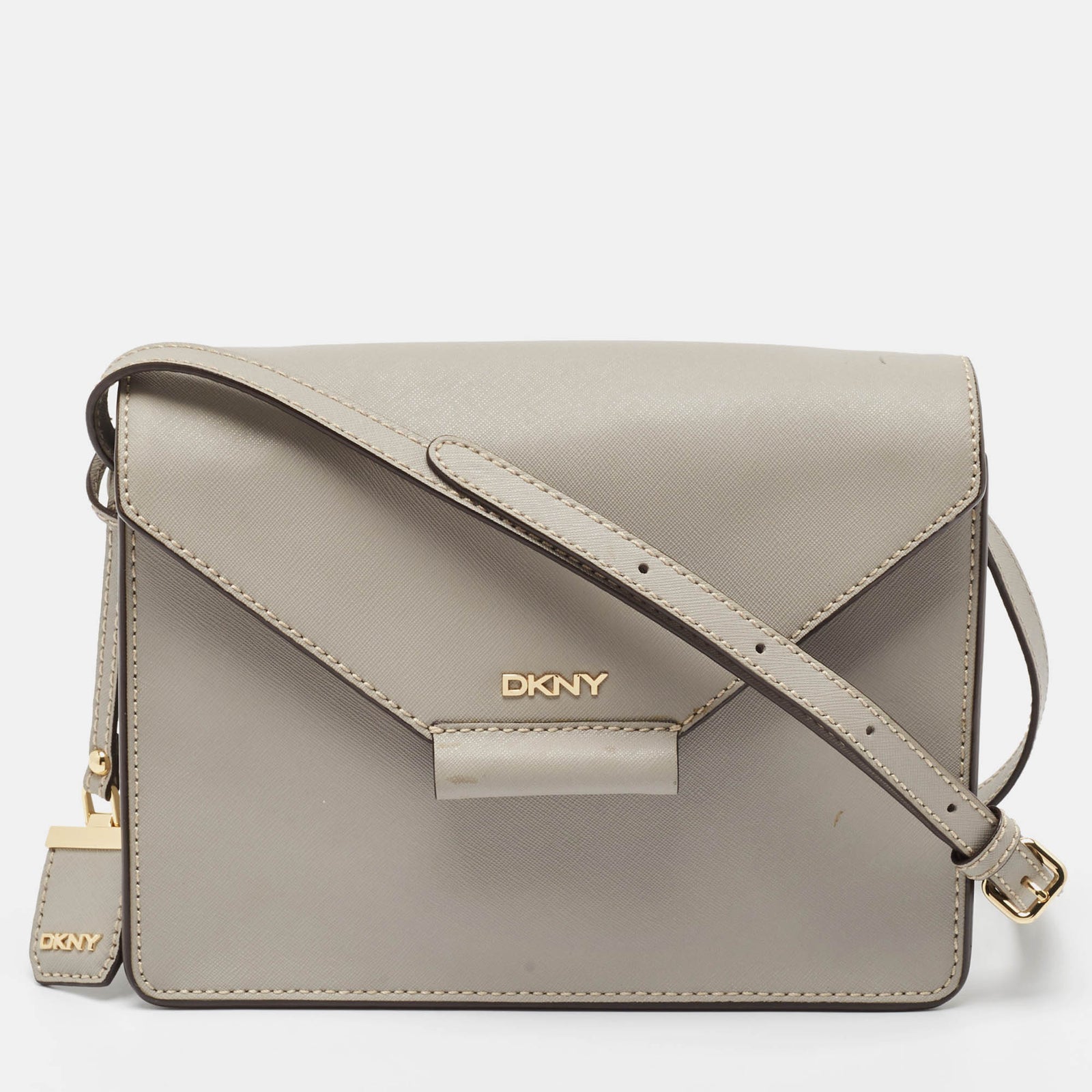 DKNY DKNY Grey Leather Bryant Park Edge Flap Crossbody Bag