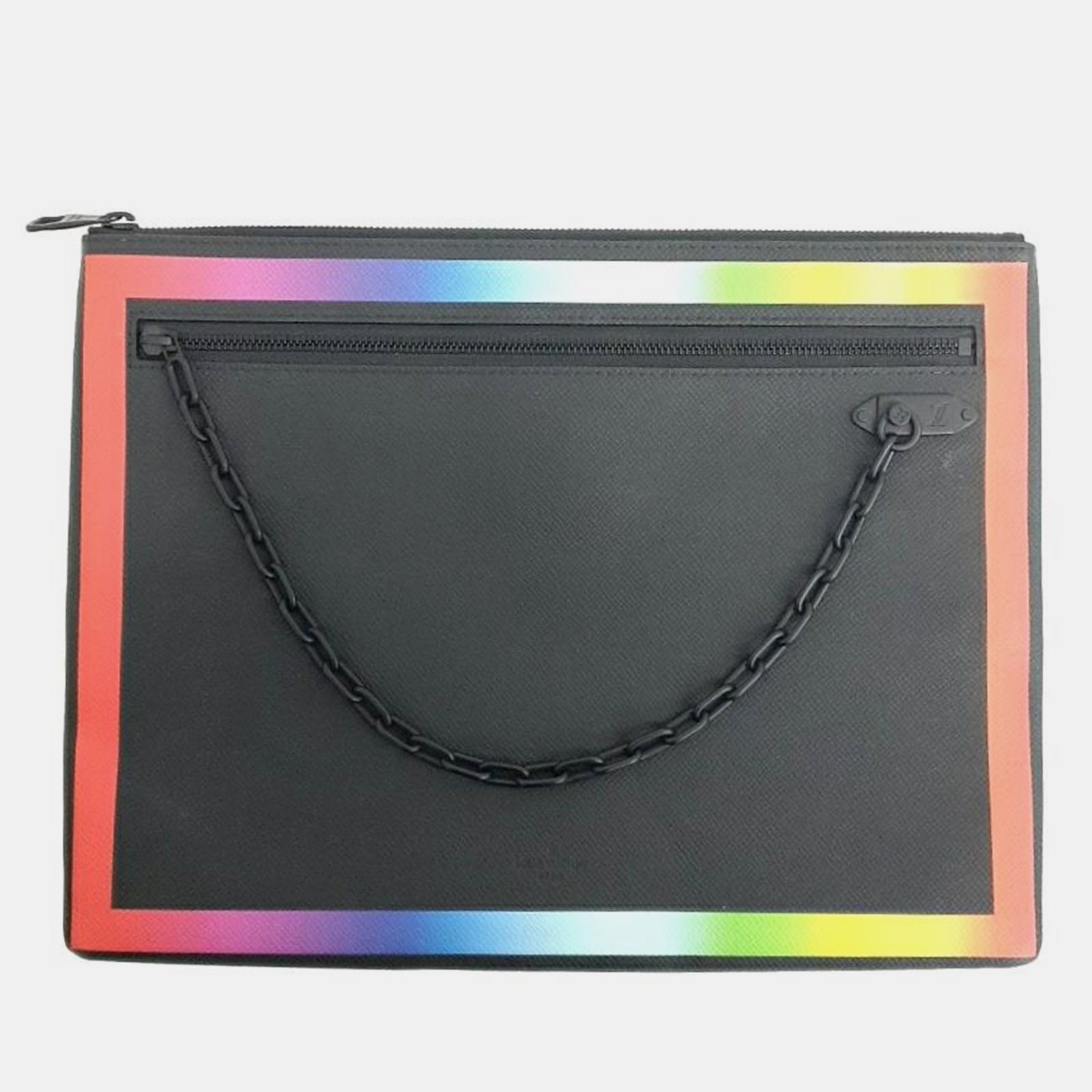 Louis Vuitton schwarze Virgil Abloh Clutch aus Leder mit Kette