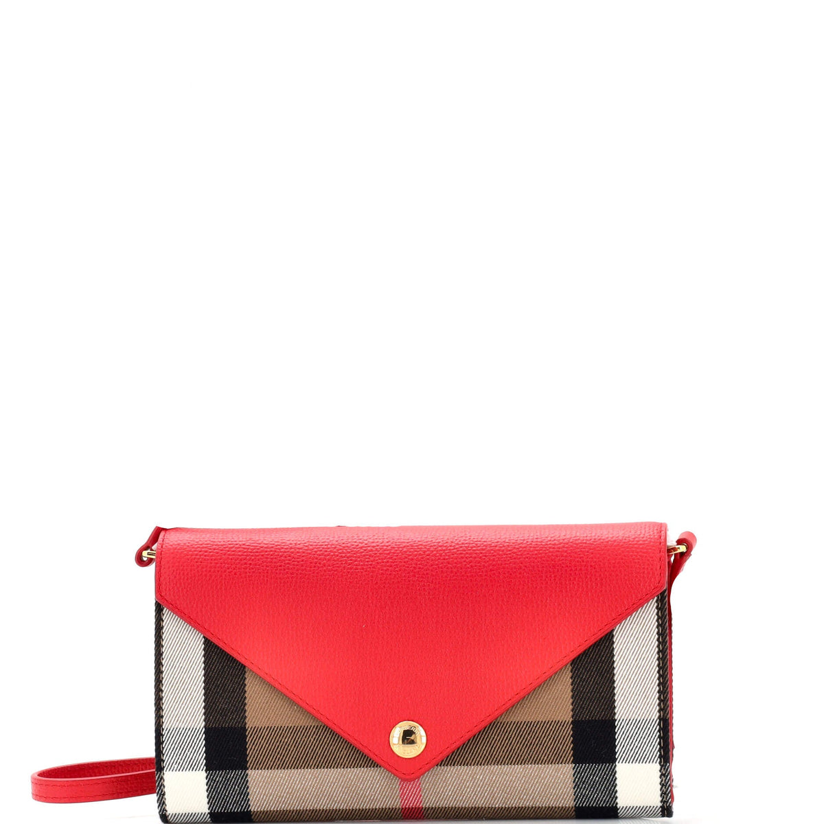 Burberry Hannah Envelope Wallet on Strap Leather and Vintage Check Canvas
