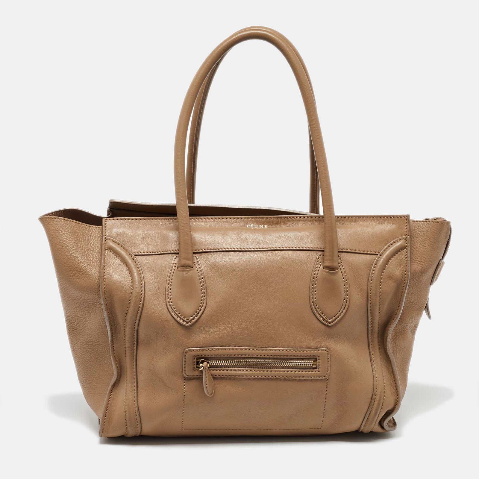 Celine Beige Leather Shoulder Luggage Tote