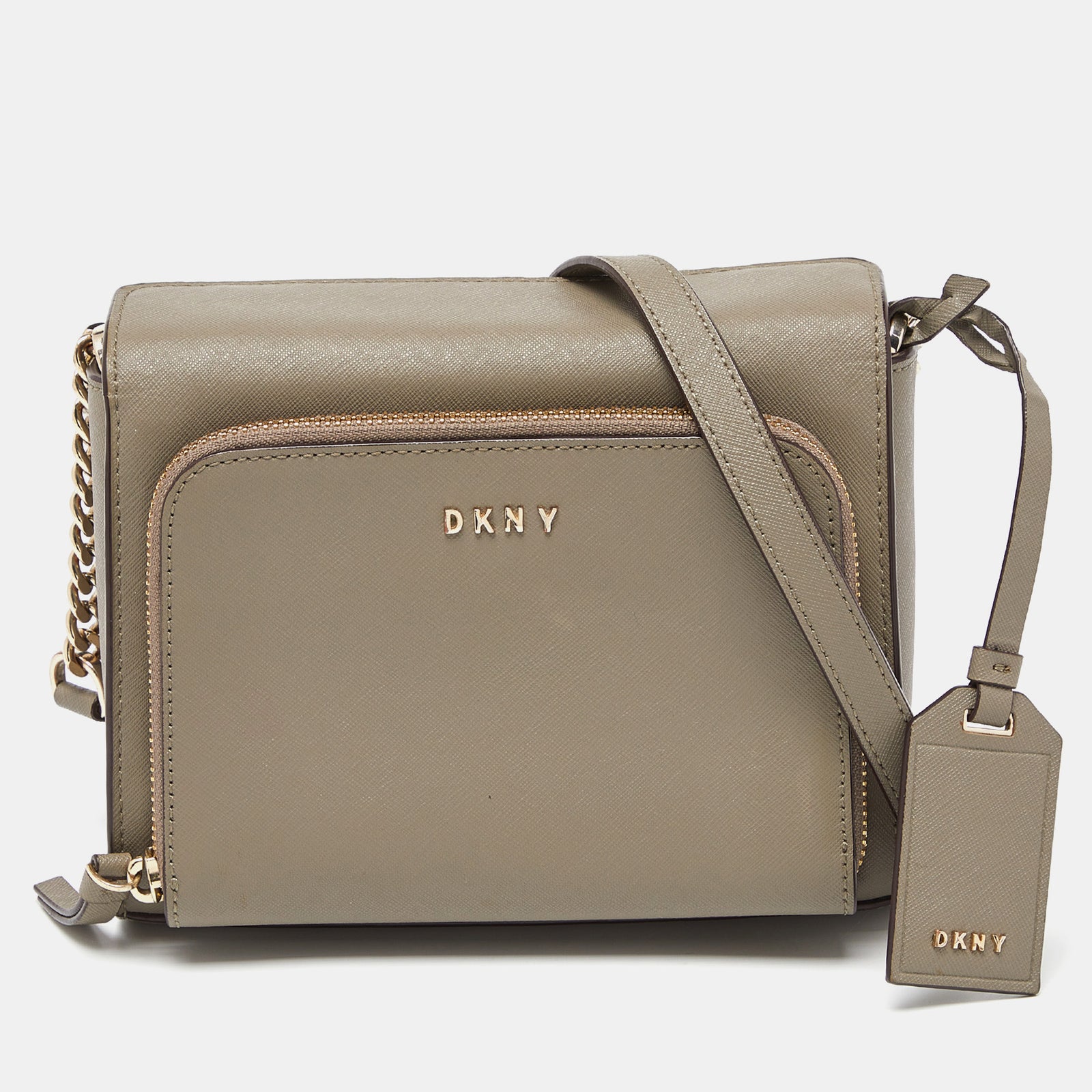 DKNY DKNY Grey Saffiano Leather Bryan Park Pocket Crossbody Bag