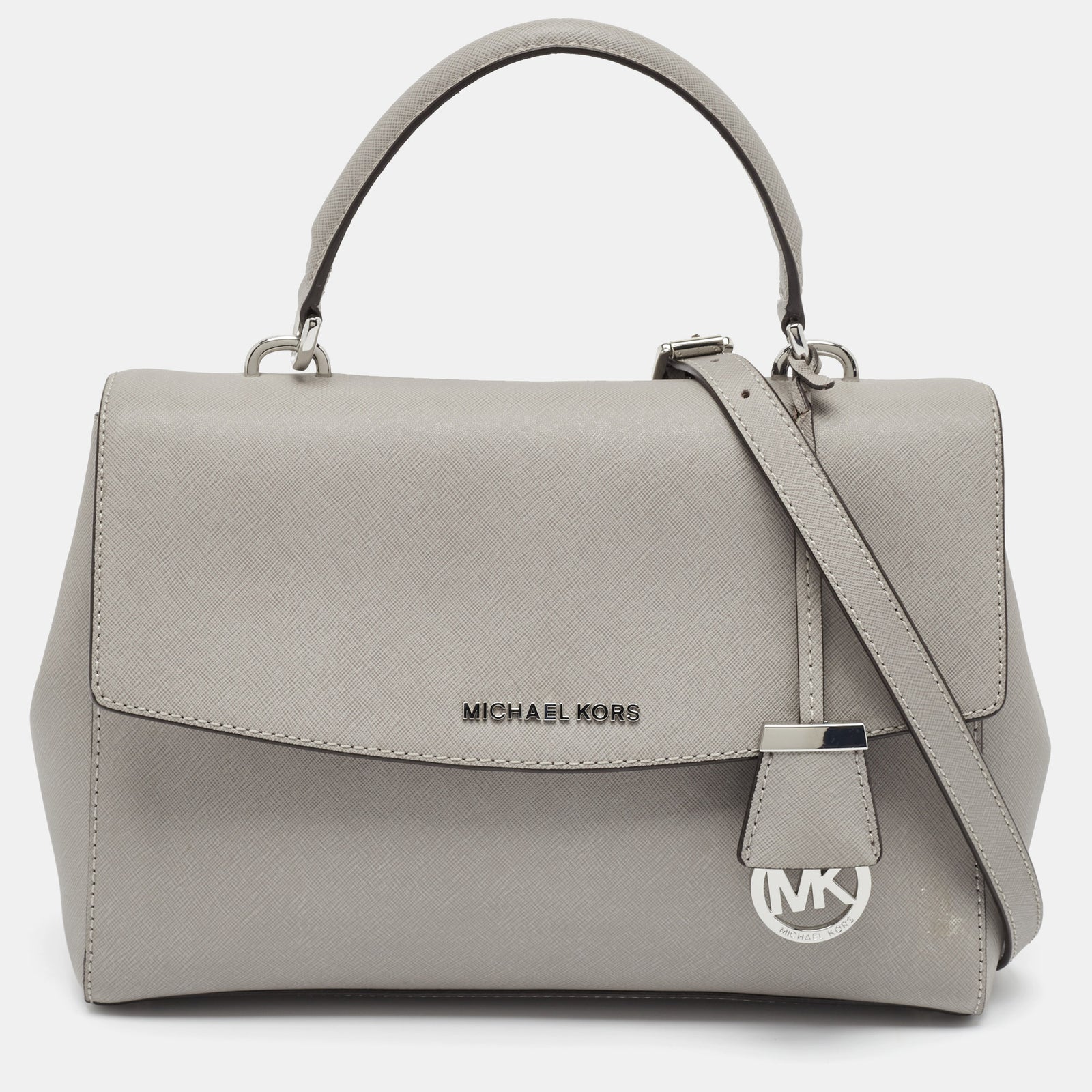 Michael Kors Grey Leather Medium Ava Top Handle Bag