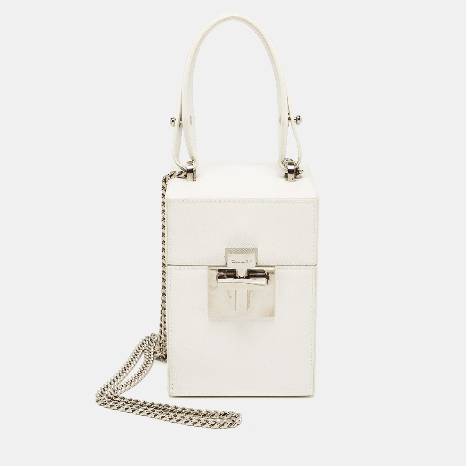 Oscar De La Renta Oscar De La Renta White Leather Alibi Top Handle Box Bag