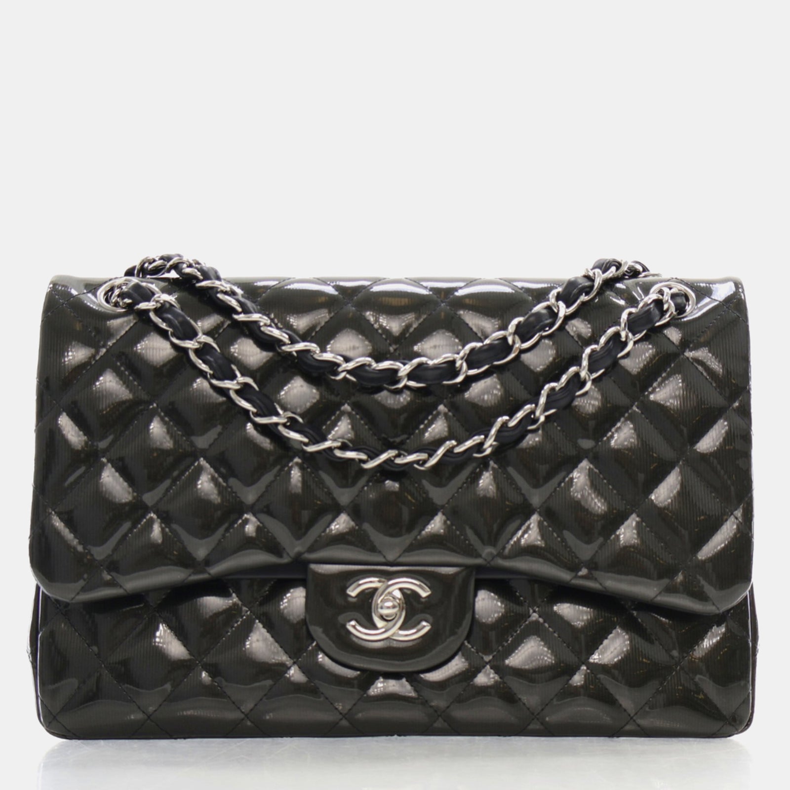 Chanel Black Patent Leather Jumbo Classic Double Flap Shoulder Bags