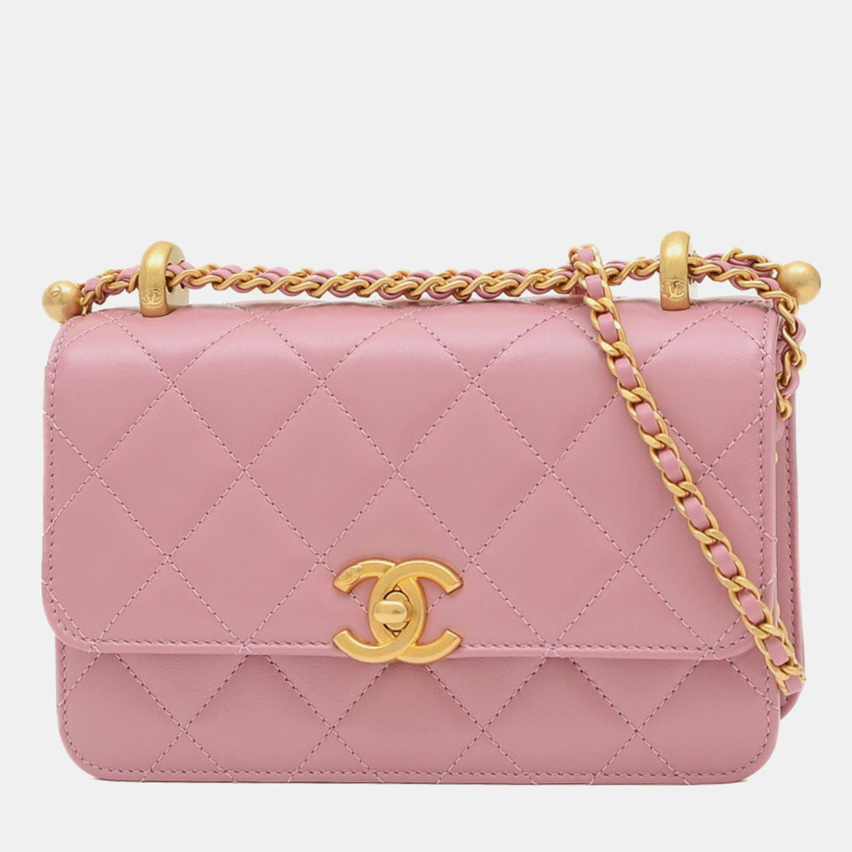 Chanel Pink Lambskin Quilted Pick Me Up Wallet on Chain
