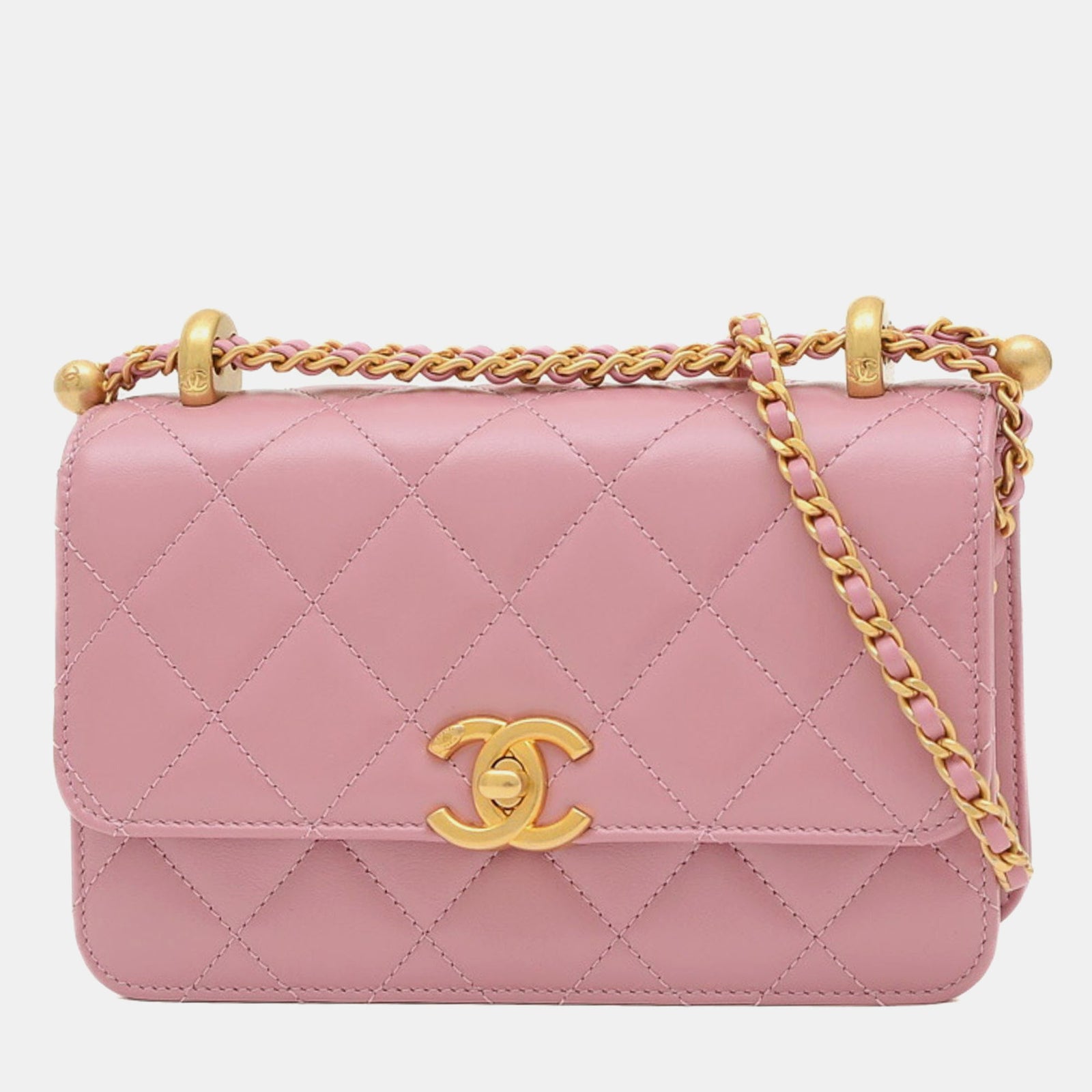 Chanel Portefeuille Pick Me Up matelassé en cuir d'agneau rose avec chaîne