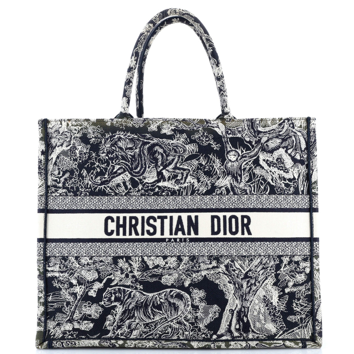 Christian Dior Book Tote Embroidered Canvas Large