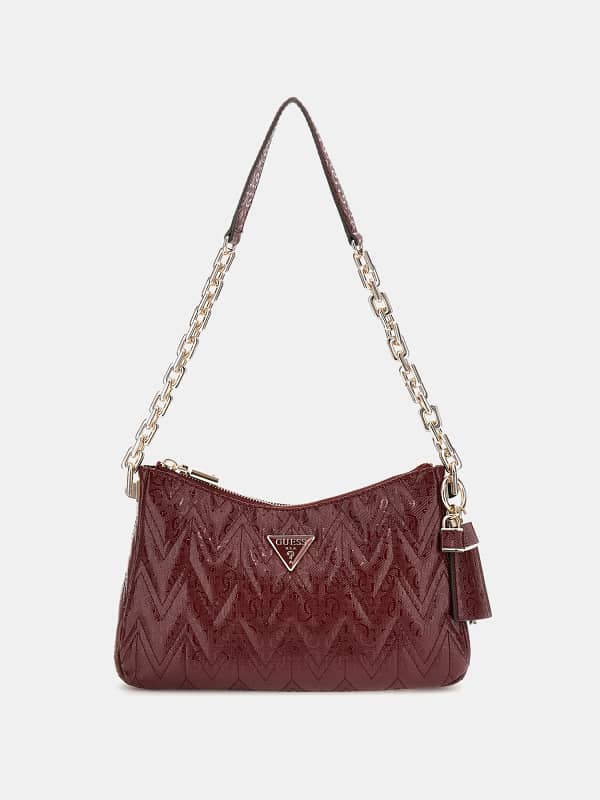 Guess Sac à bandoulière en cuir verni avec logo Adelard 4G