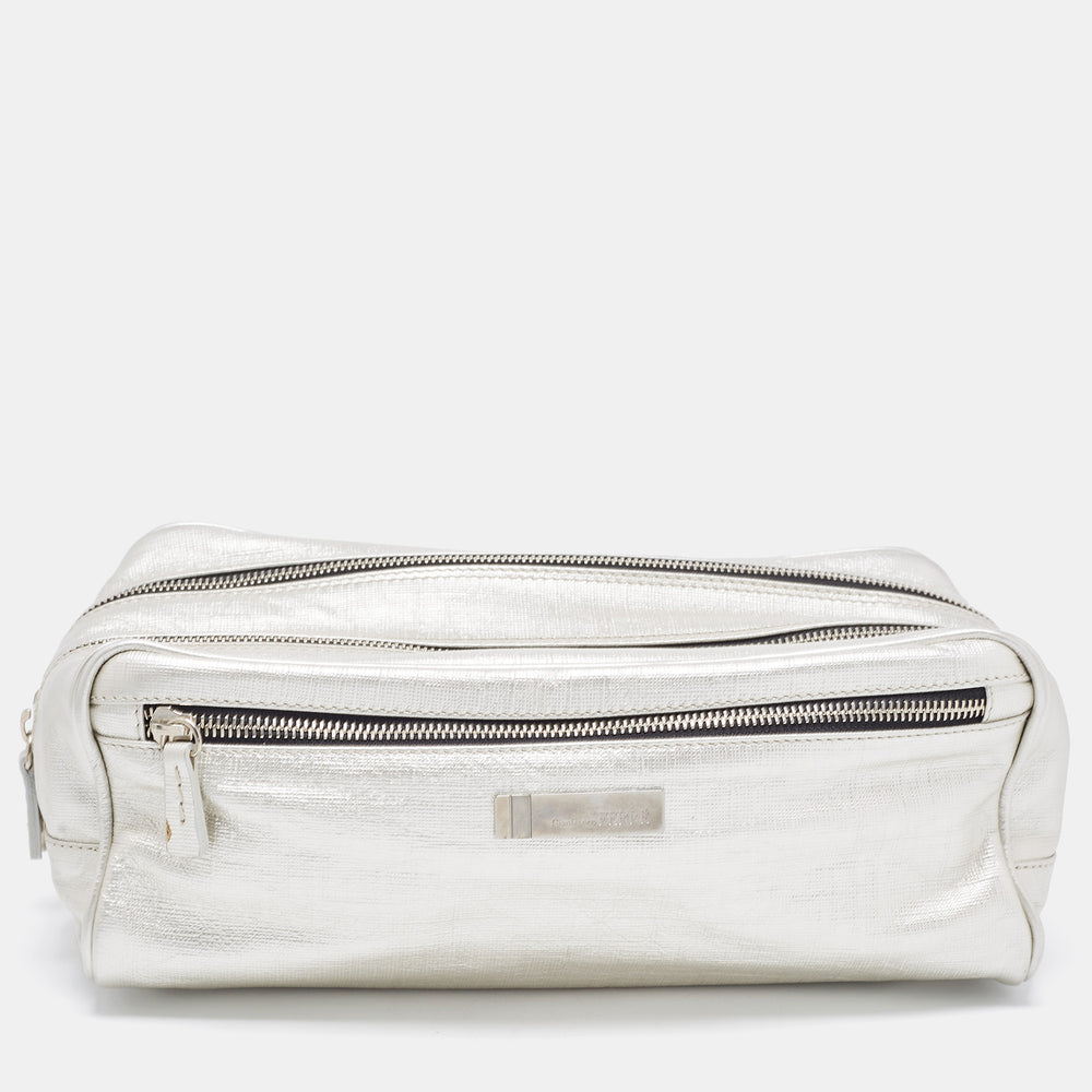 Silver Leather Oversized Pouch