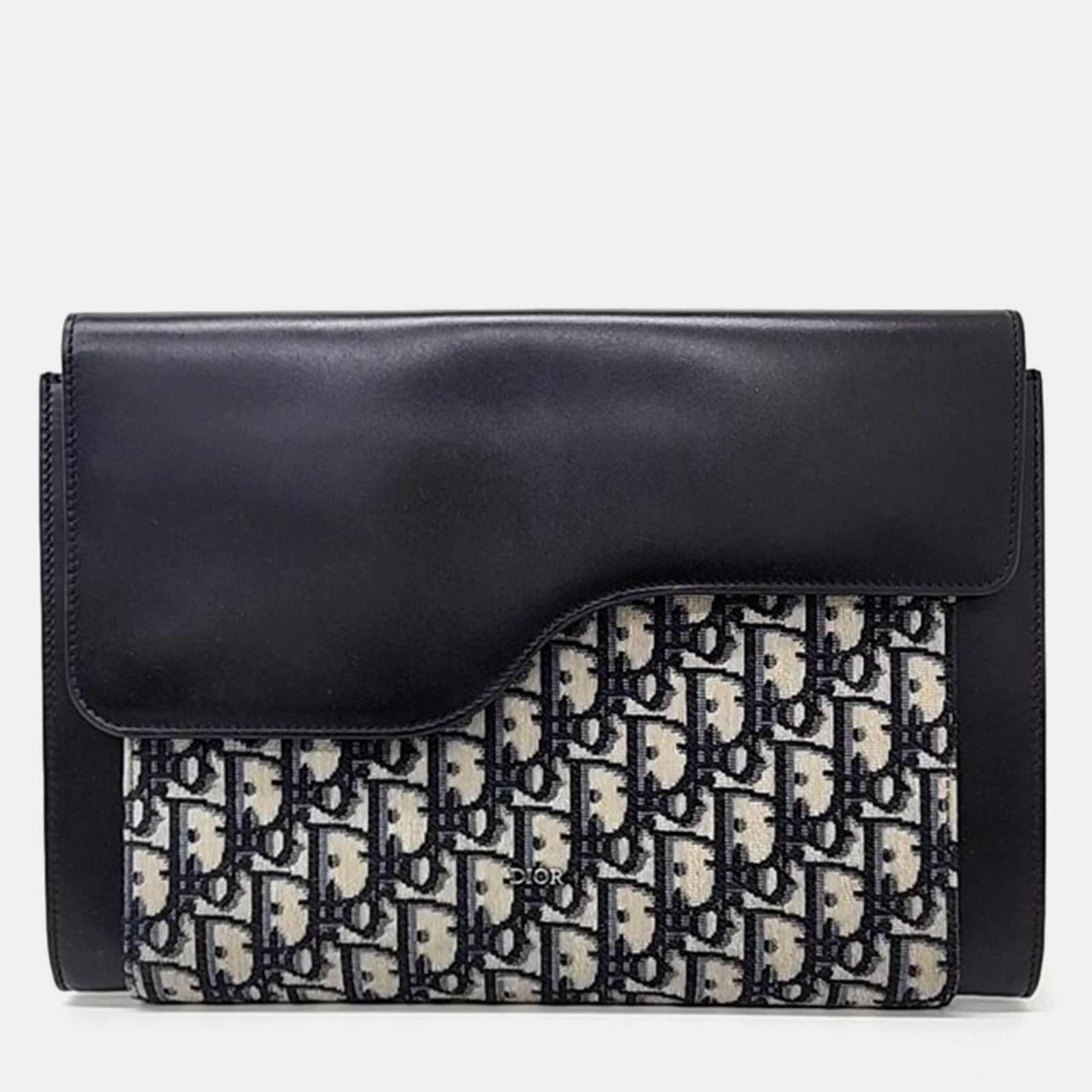 Dior Black Jacquard Canvas and Leather Saddle Clutch Bag