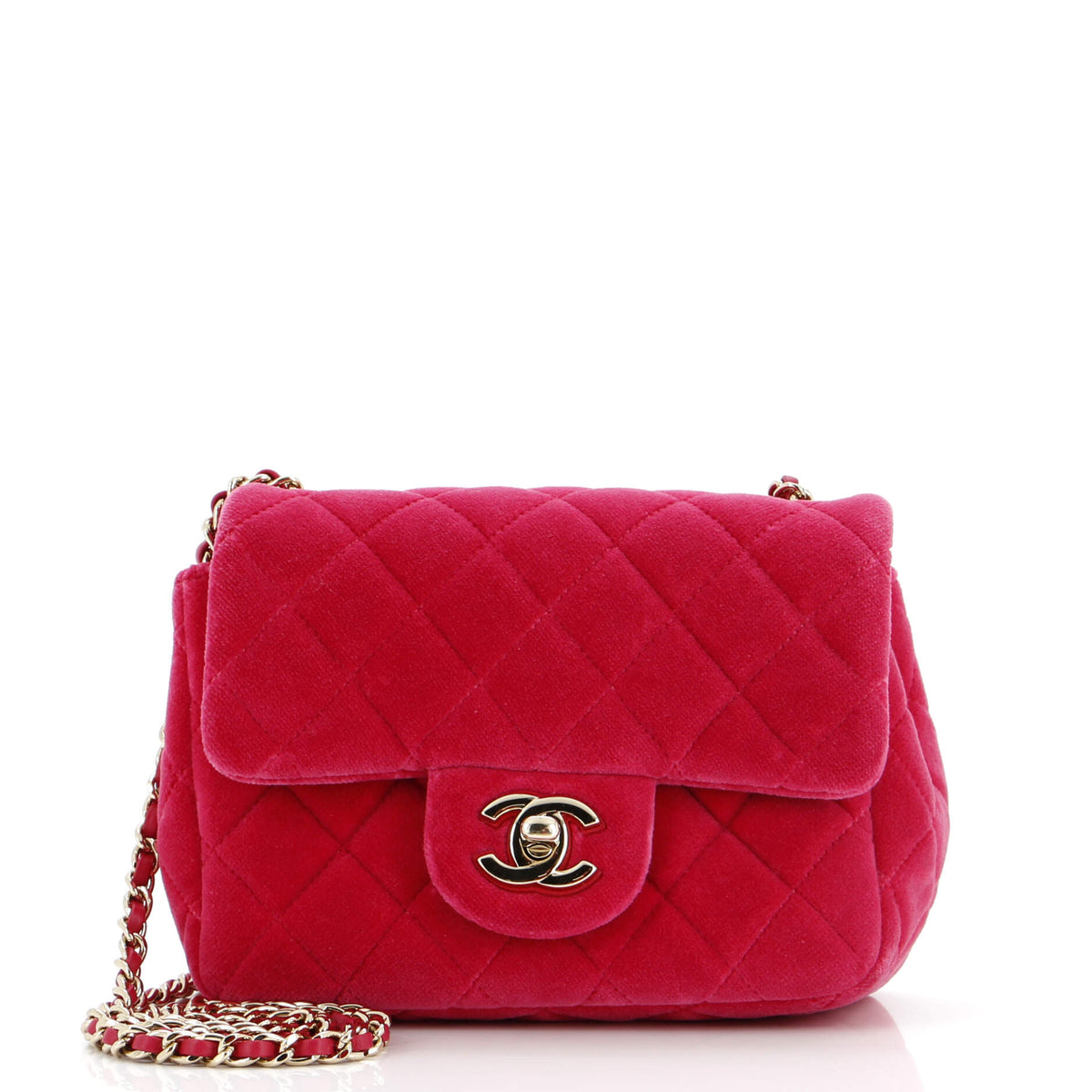 Chanel CHANEL Pearl Crush Square Flap Bag Quilted Velvet with Crystal Detail Mini