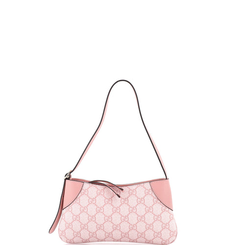 GUCCI Emblem Shoulder Bag GG Coated Canvas with Leather Small