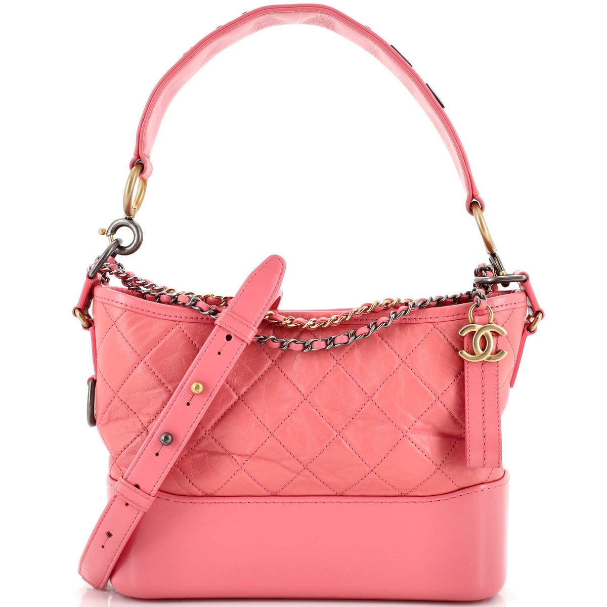 Chanel CHANEL Gabrielle Hobo with Logo Handle Quilted Aged Calfskin Medium