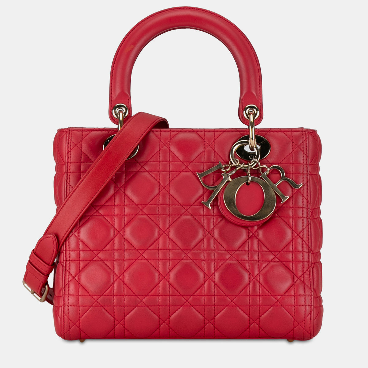 Dior Red Lambskin Leather Medium Cannage Lady Tote Bag
