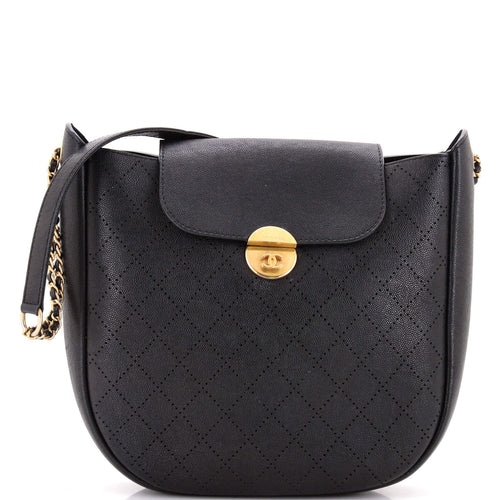 CHANEL Flap Hobo Diamond Perforated Caviar Small