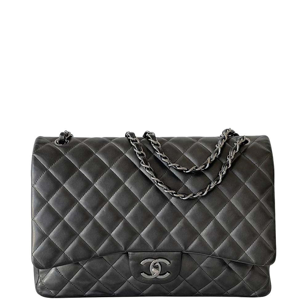 Chanel Grey Leather Classic Double Maxi Flap Bag