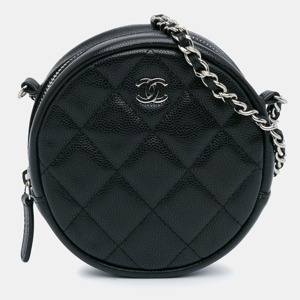 Chanel CC Quilted Caviar Round Clutch With Chain
