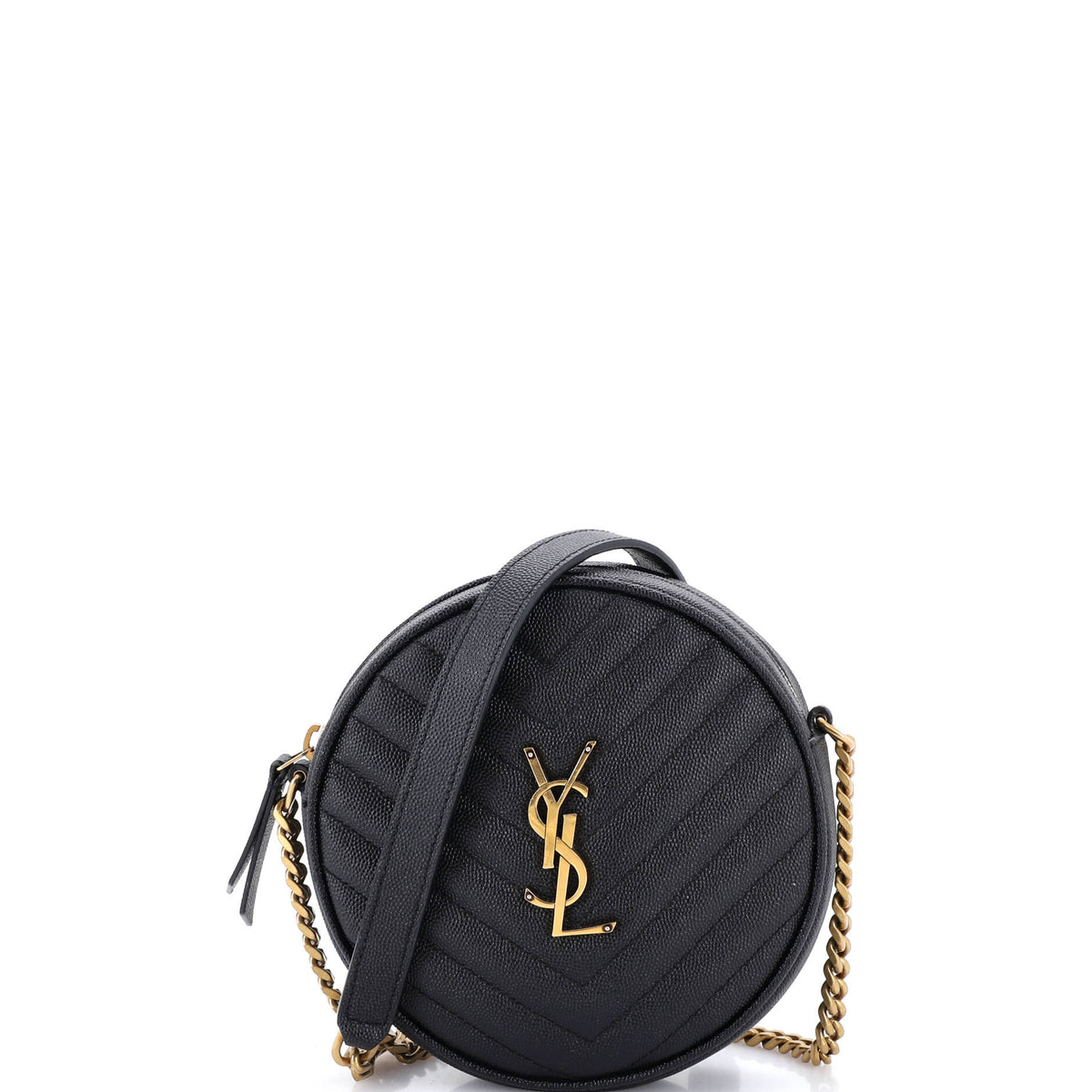 Saint Laurent Vinyle Round Camera Bag Matelasse Chevron Leather