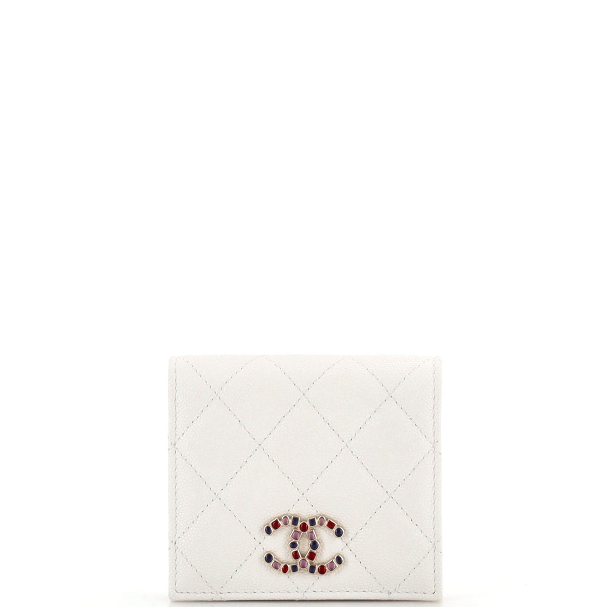 Chanel CHANEL Crystal CC Bifold Wallet Quilted Caviar Compact