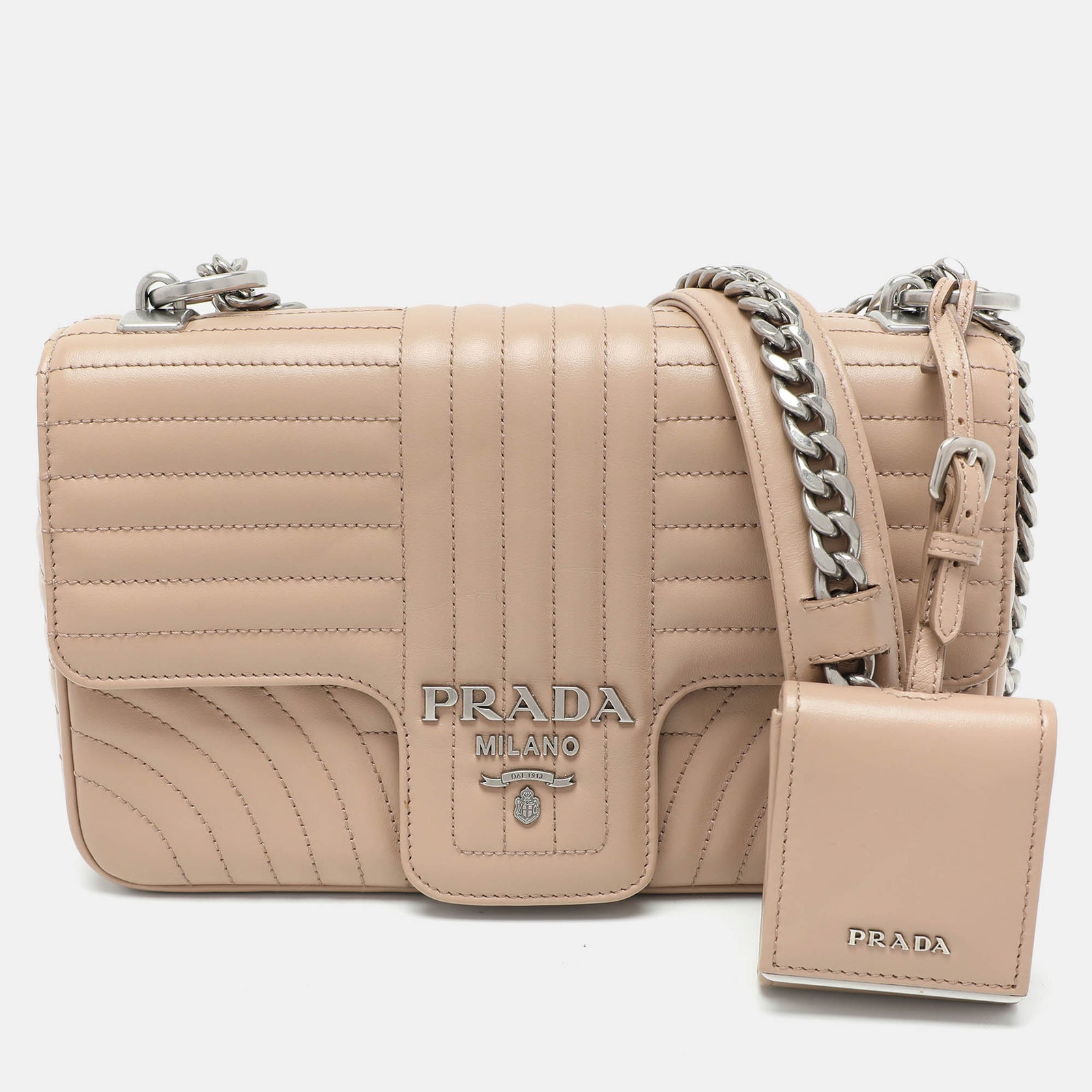 Prada Beige Quilted Leather Medium Diagramme Shoulder Bag