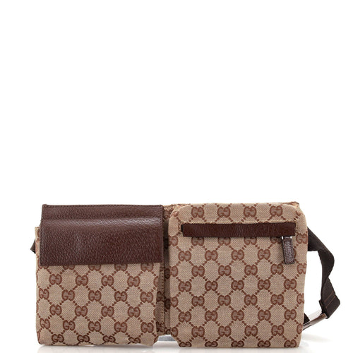 GUCCI Vintage Double Belt Bag GG Canvas