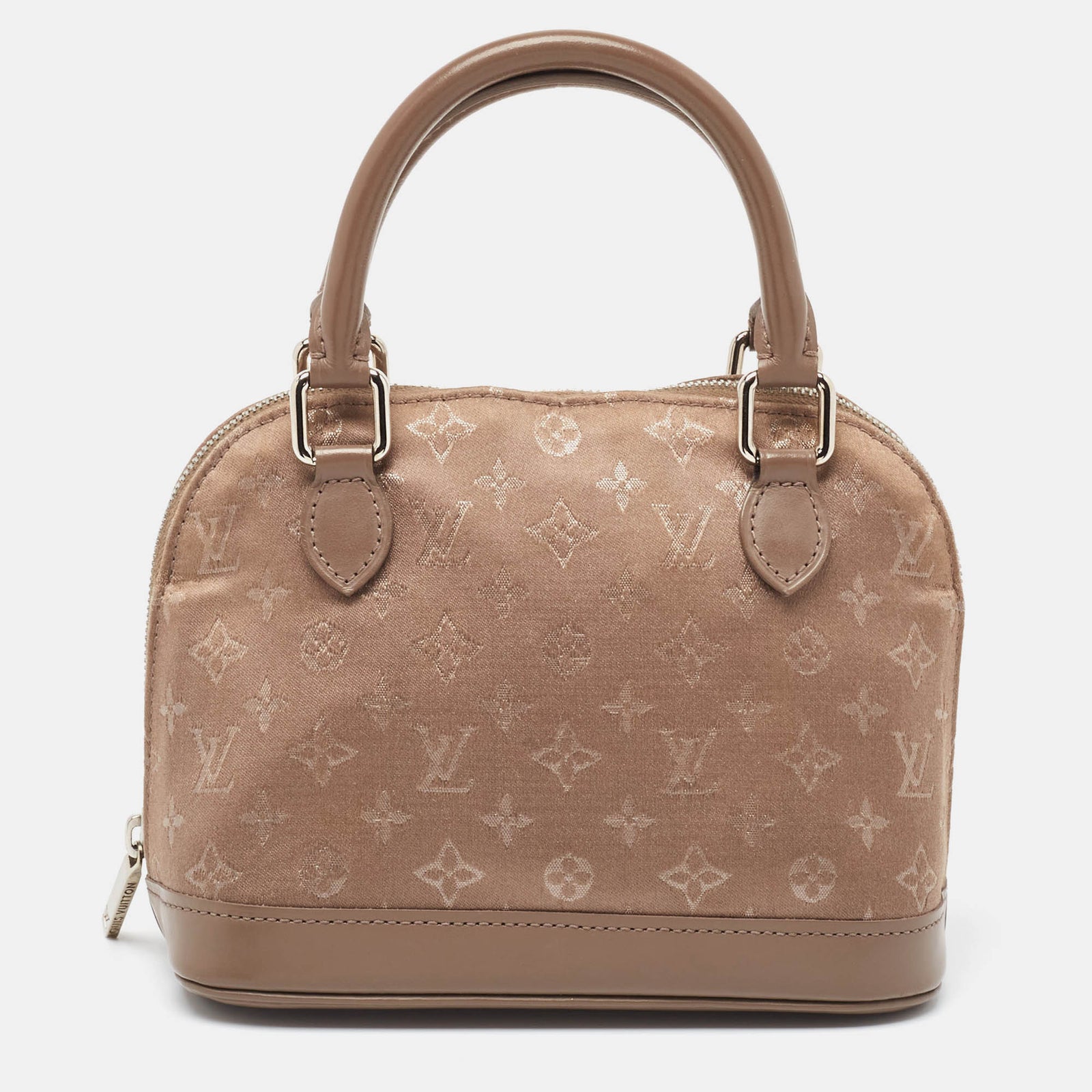 Louis Vuitton Taupefarbene Mini-Tasche Alma aus Satin und Leder mit Monogramm