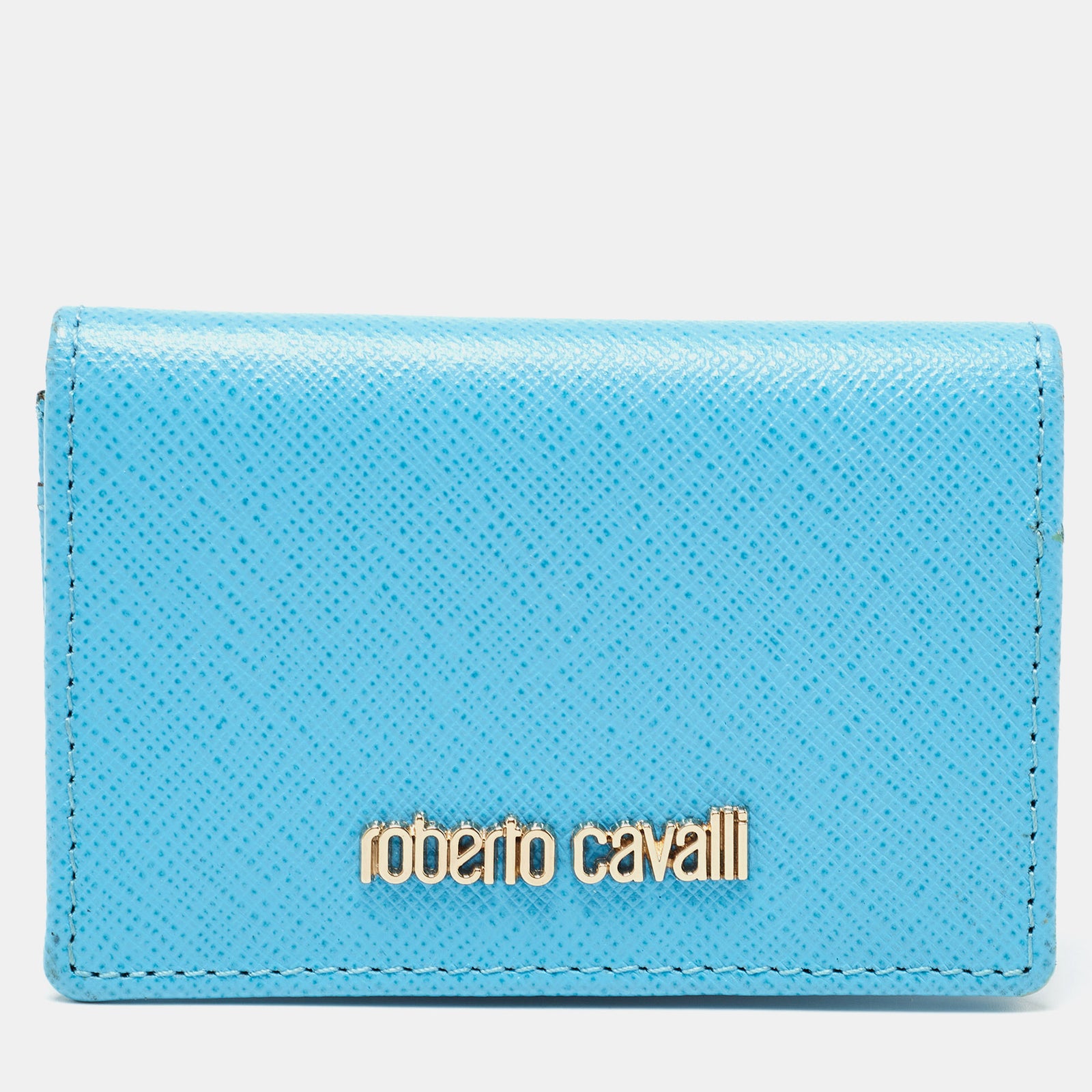 Roberto Cavalli Turquoise Leather Card Case