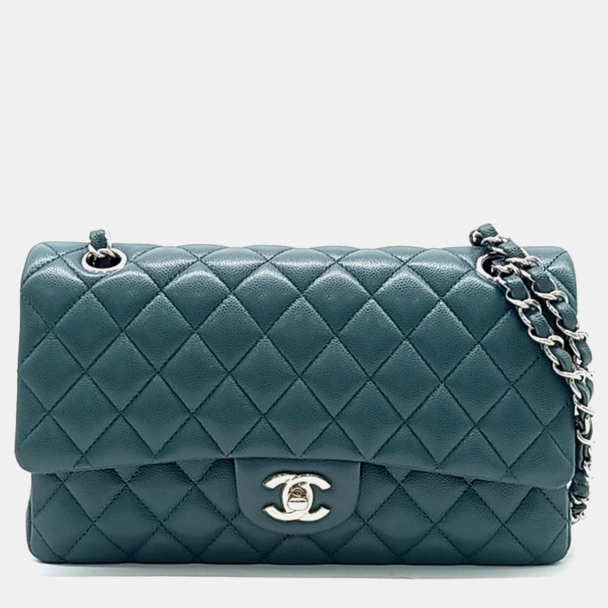 Chanel Green Caviar Leather Classic Medium Flap Bag