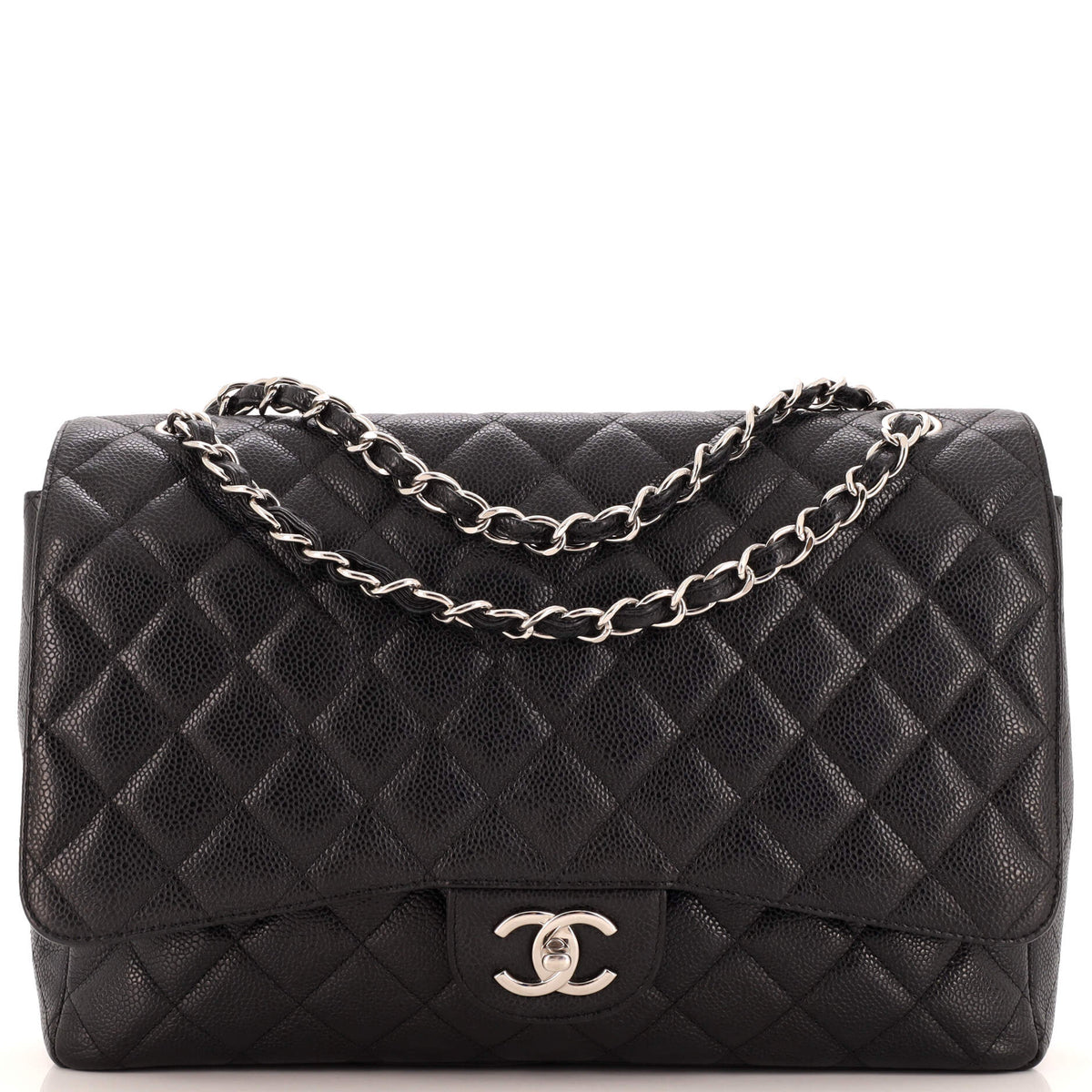 Chanel CHANEL Vintage Classic Double Flap Bag Quilted Caviar Maxi