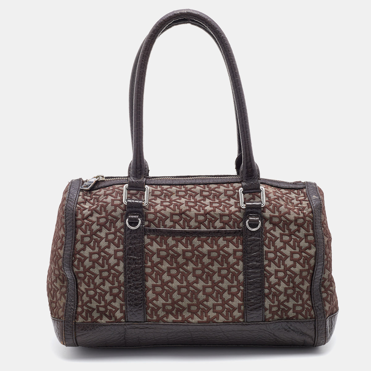 DKNY DKNY Dark Brown Signature Canvas and Leather Satchel