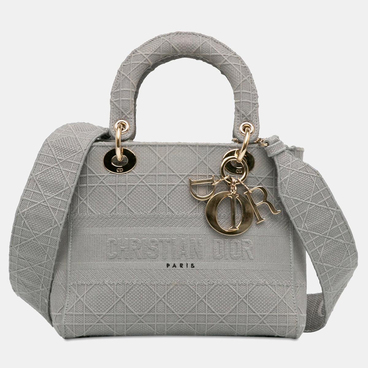 Dior Gray Canvas Medium Lady D-Lite Tote Bag