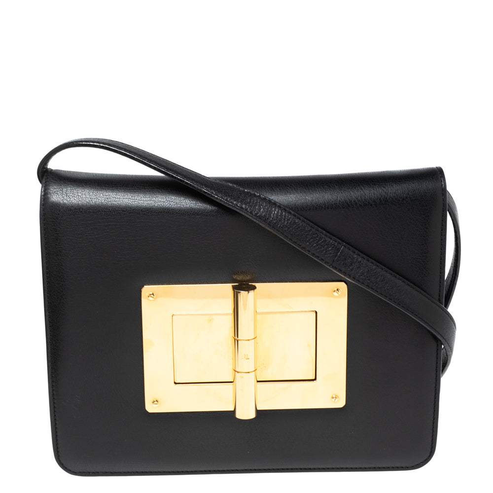 Tom Ford Black Leather Large Natalia Shoulder Bag