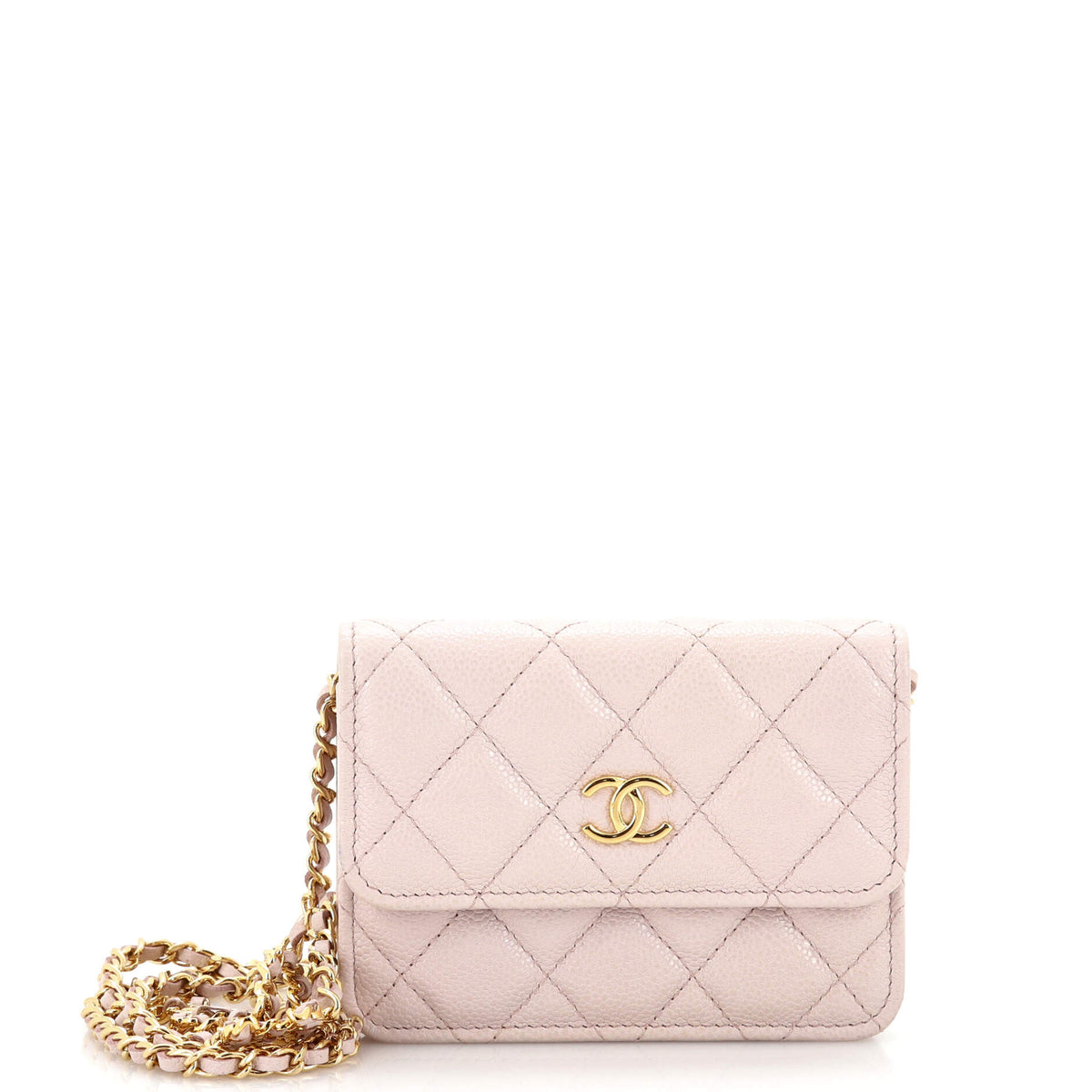 Chanel CHANEL Miss Coco Strap Flap Clutch with Chain Quilted Caviar Mini