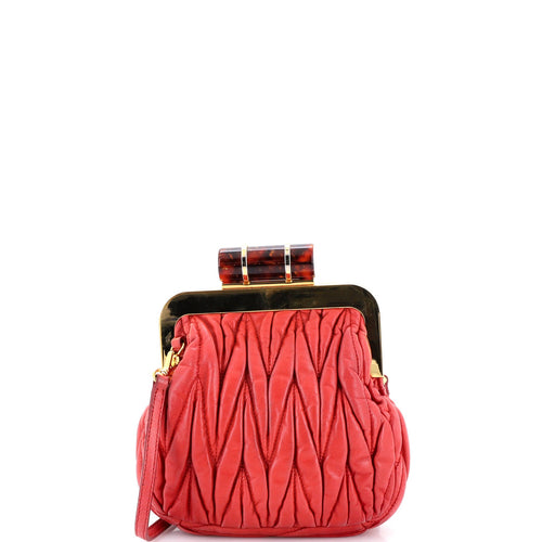 Kisslock Frame Clutch with Chain Matelasse Leather Mini