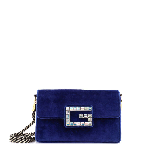 GUCCI G Broadway Shoulder Bag Velvet with Crystals Small