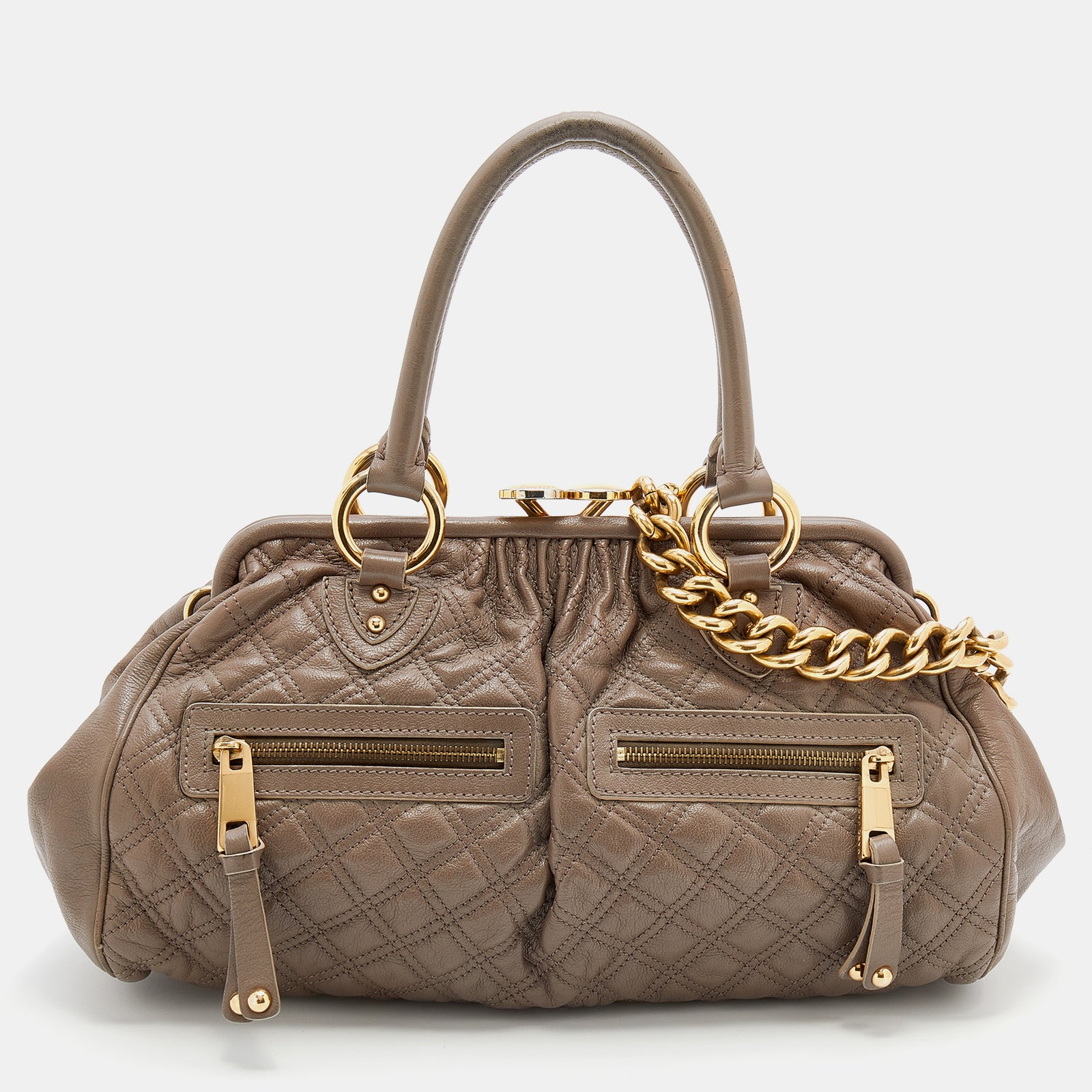 Marc Jacobs Grey Quilted Leather Stam Satchel