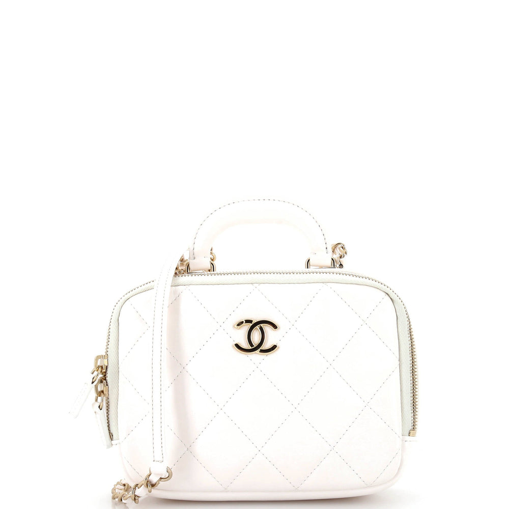 CHANEL CC Top Handle Vanity Case Quilted Shiny Calfskin Small